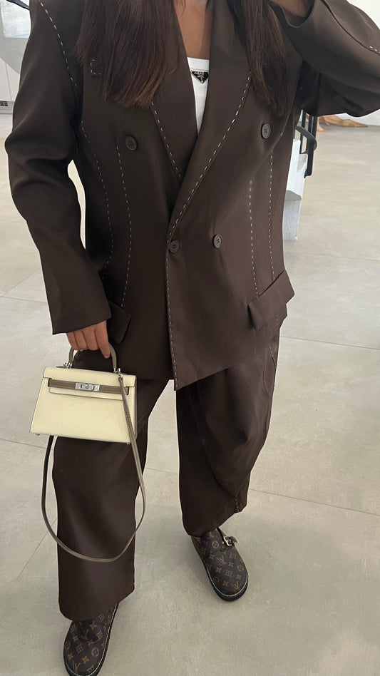 Blazer à surpiqure choco