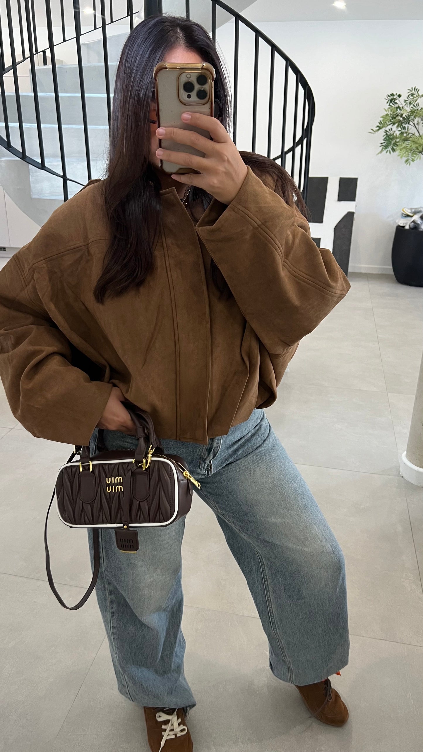 Veste en suédine Camel