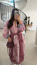 Robe longue à motifs bordeaux