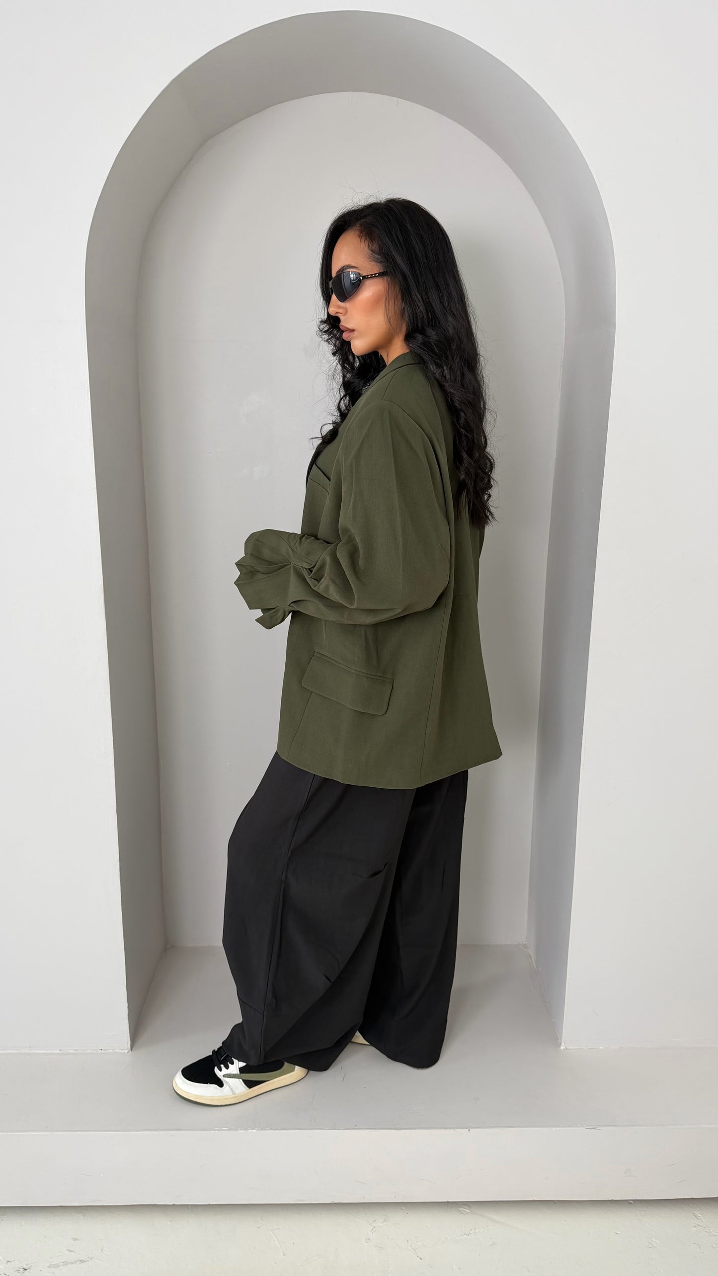 Blazer kaki à manches plissées