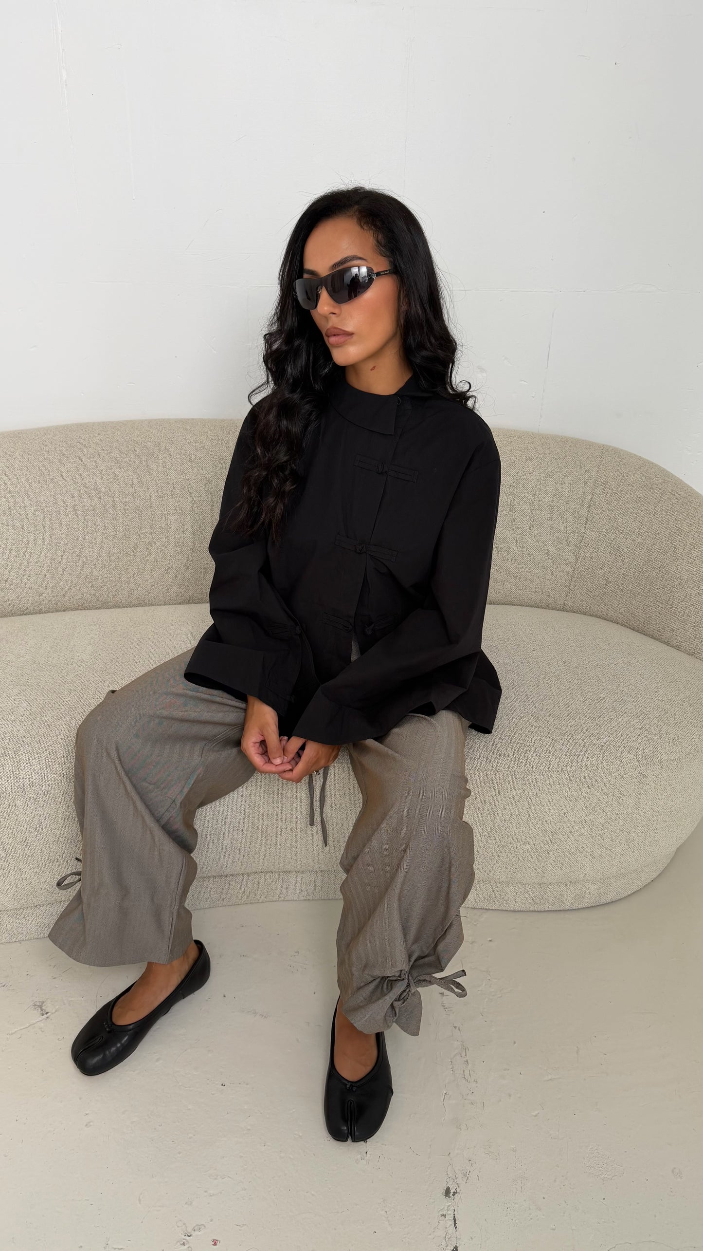 Pantalon à noeud taupe