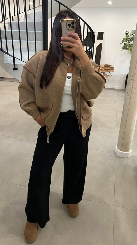 Gilet doux taupe à surpiques