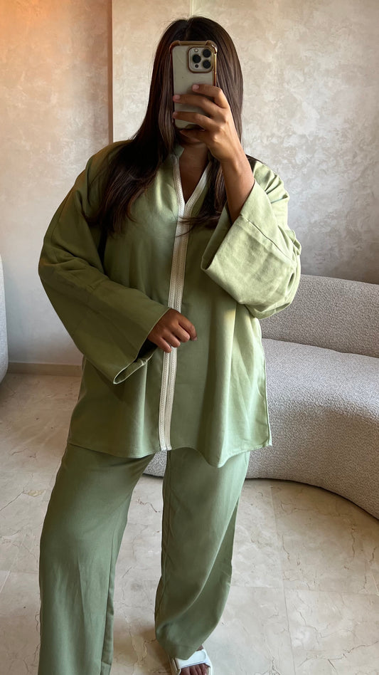Ensemble souk en lin vert