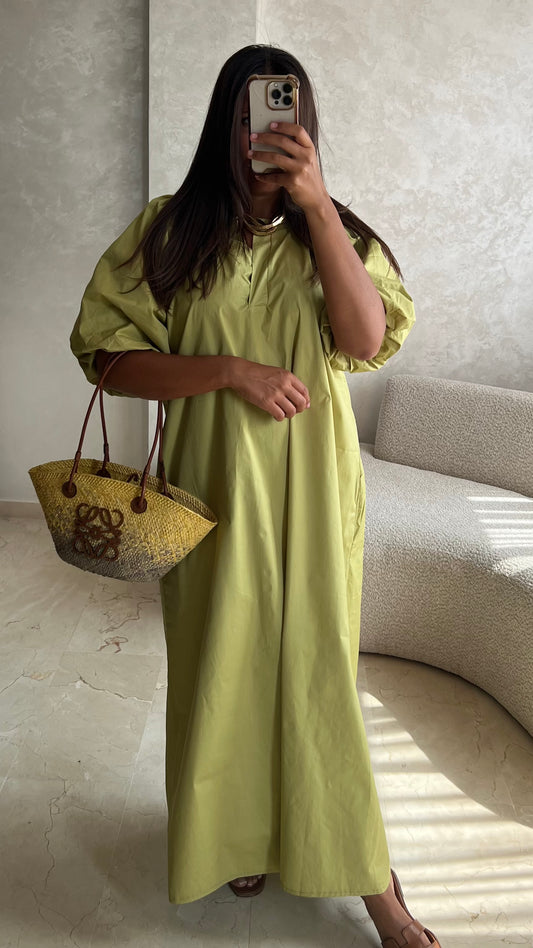 Robe popeline verte anis