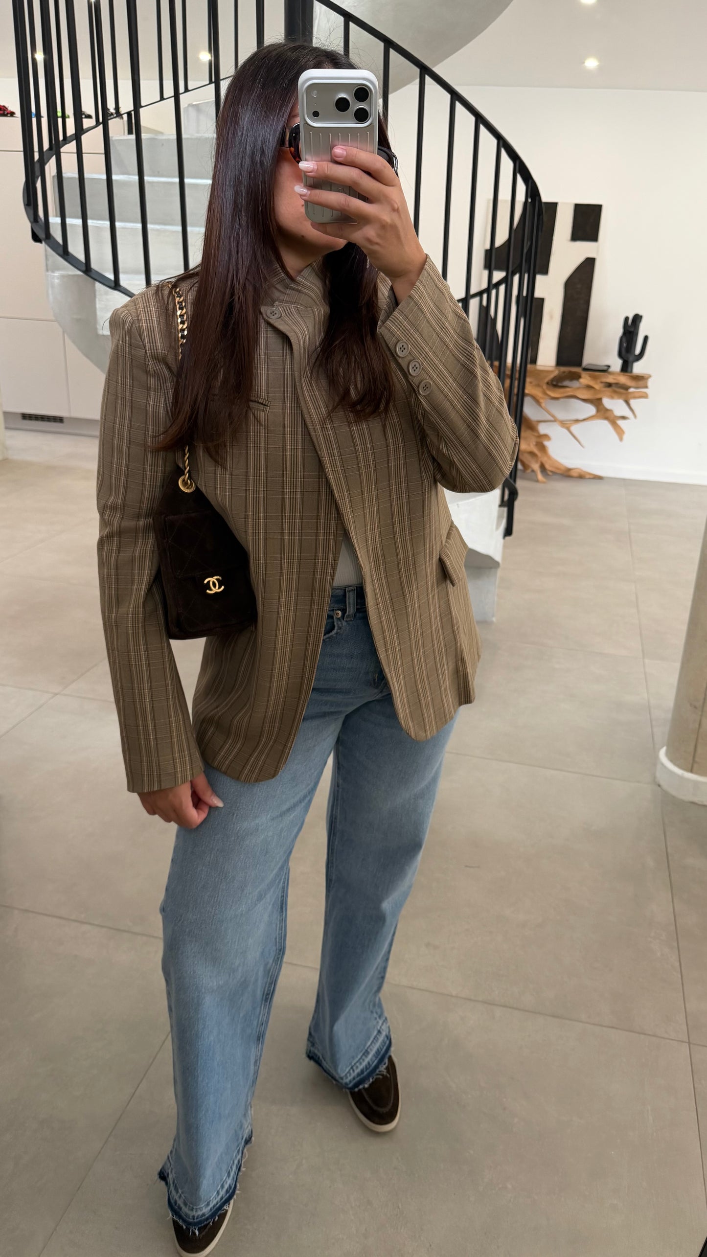 Blazer à carreaux taupe