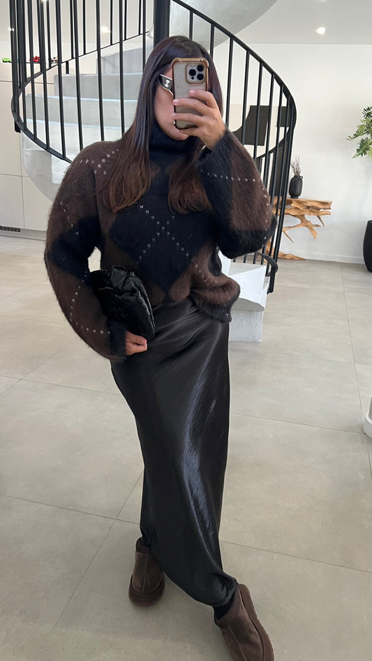 Jupe longue en satin noire