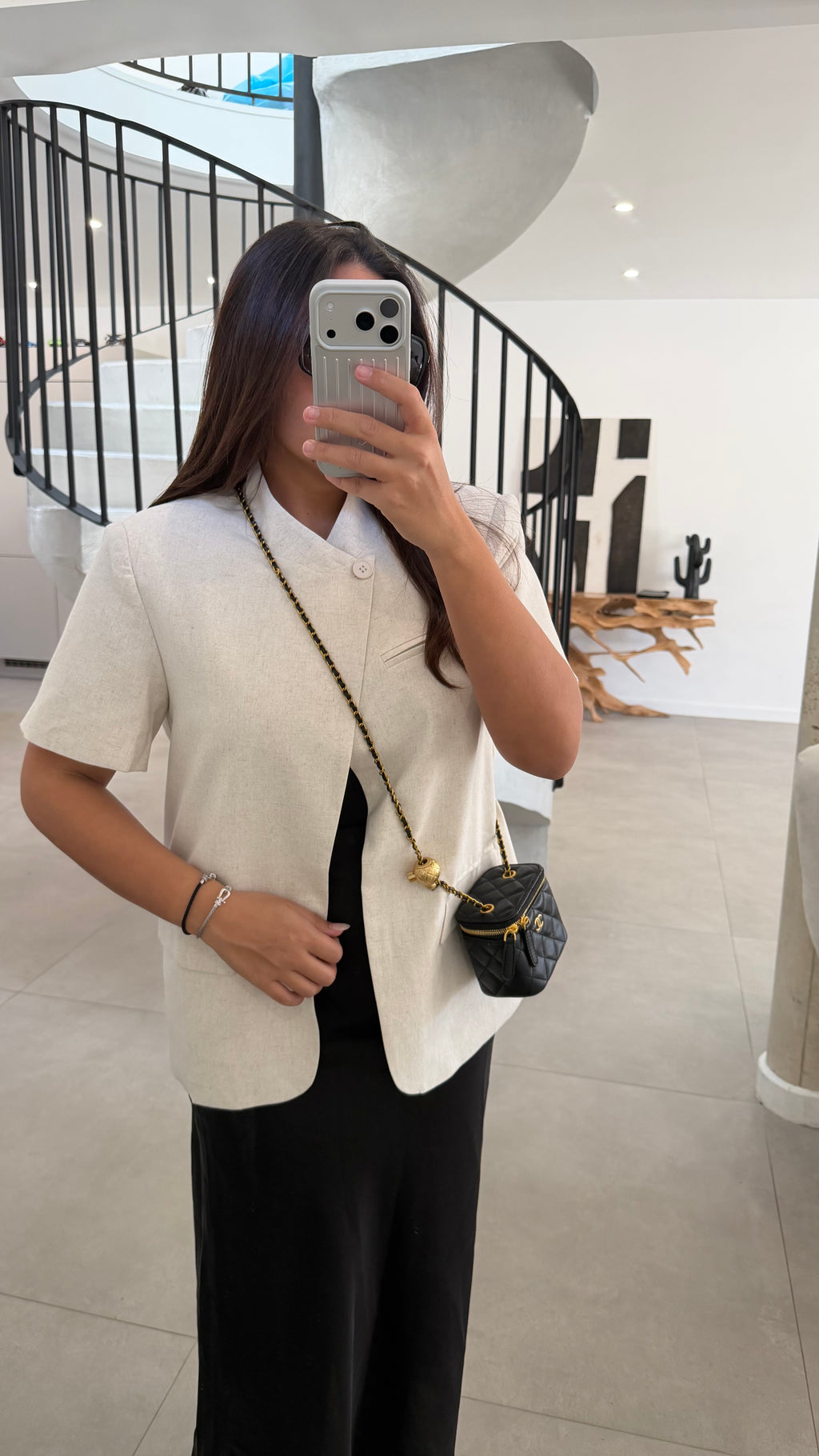 Blazer manche courte écru effet lin