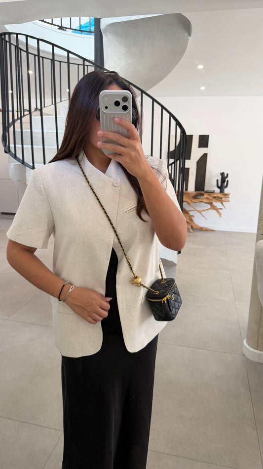 Blazer manche courte écru effet lin