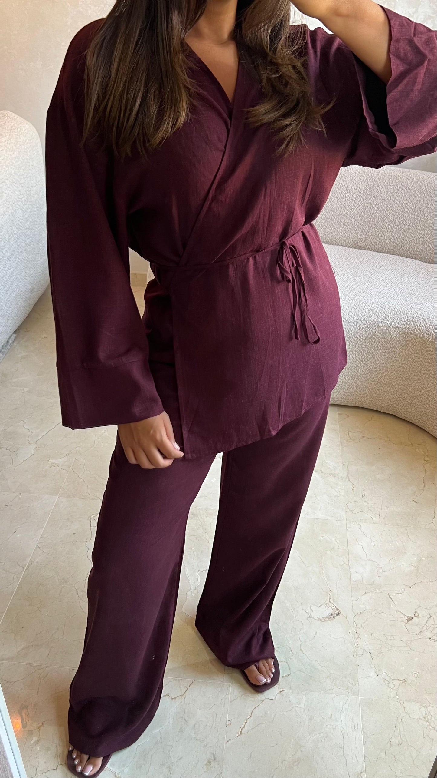 Ensemble en lin bordeaux