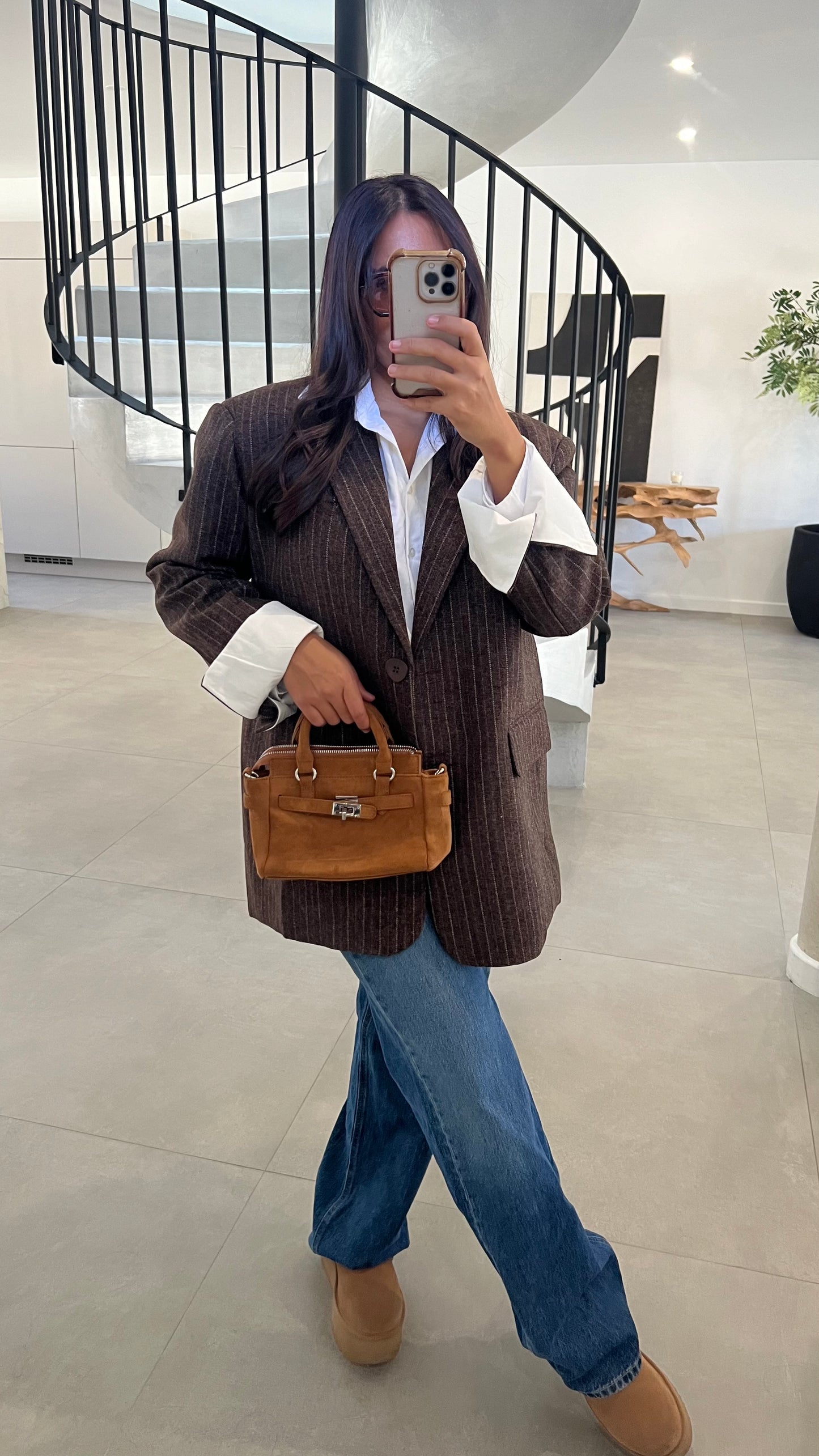 Blazer marron a rayures oversize