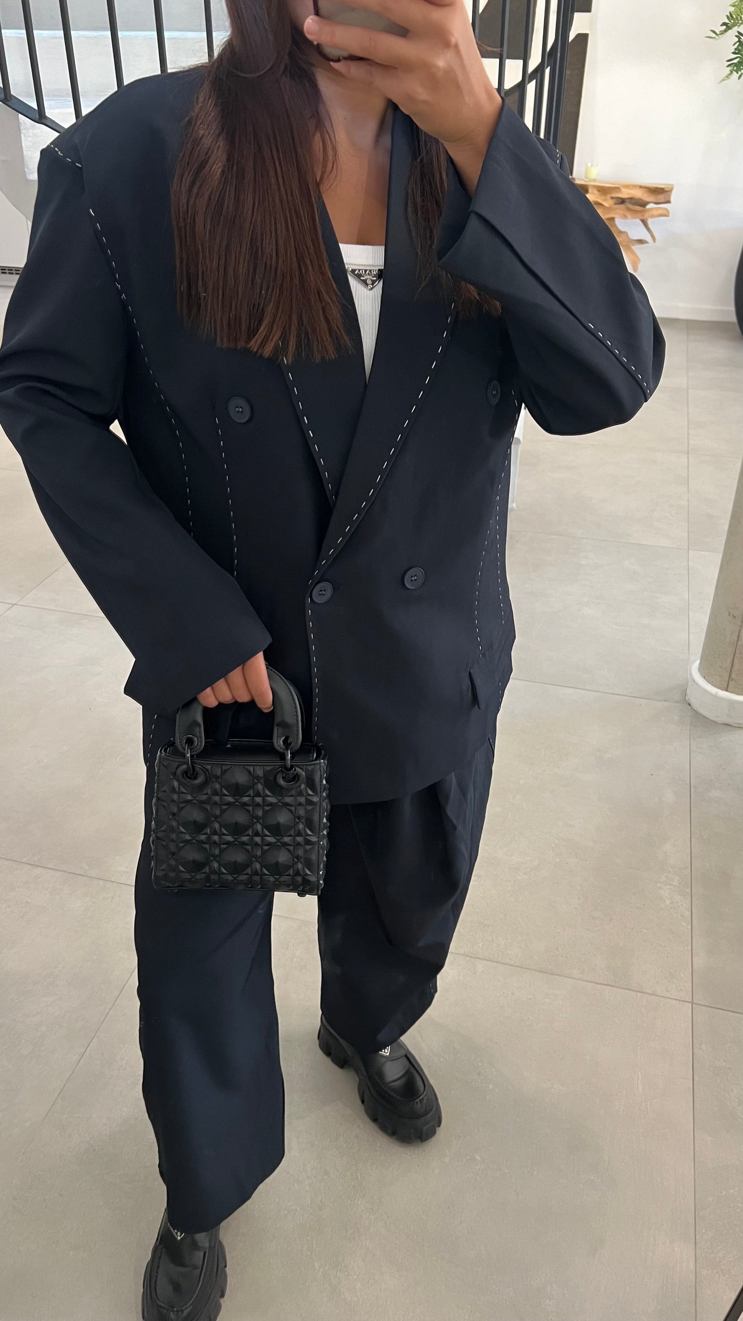 Blazer à surpiqure bleu marine