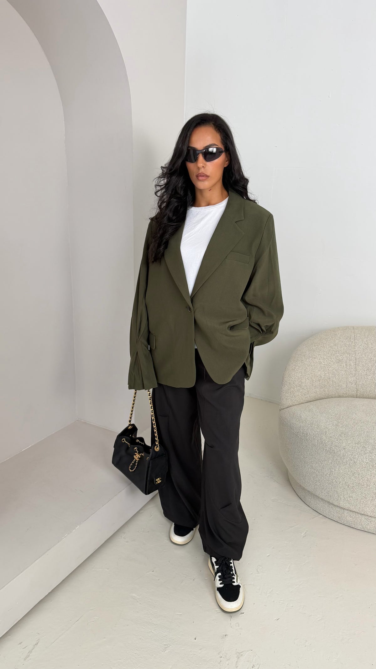 Blazer kaki à manches plissées