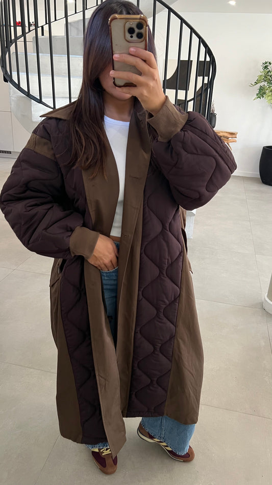 Manteau long matelassé choco