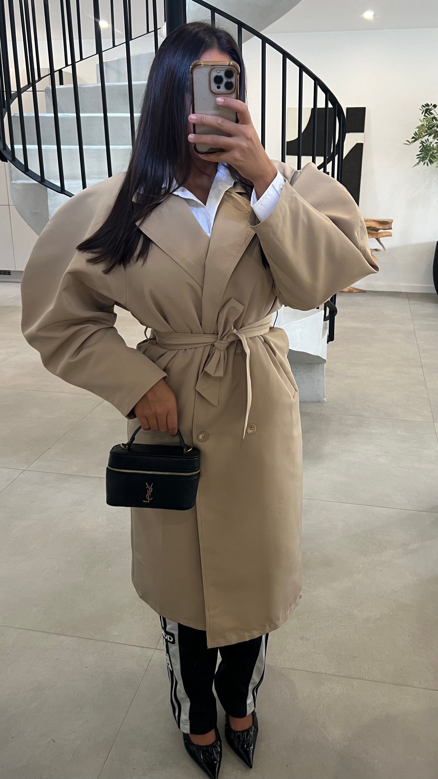 Trench long beige manches ballon