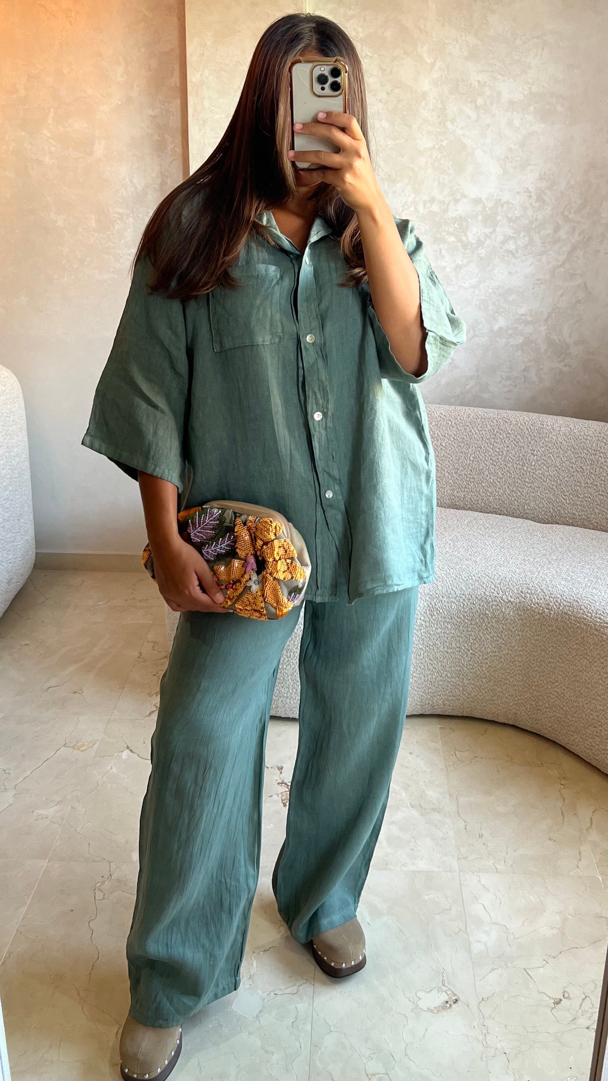 Ensemble en lin vert