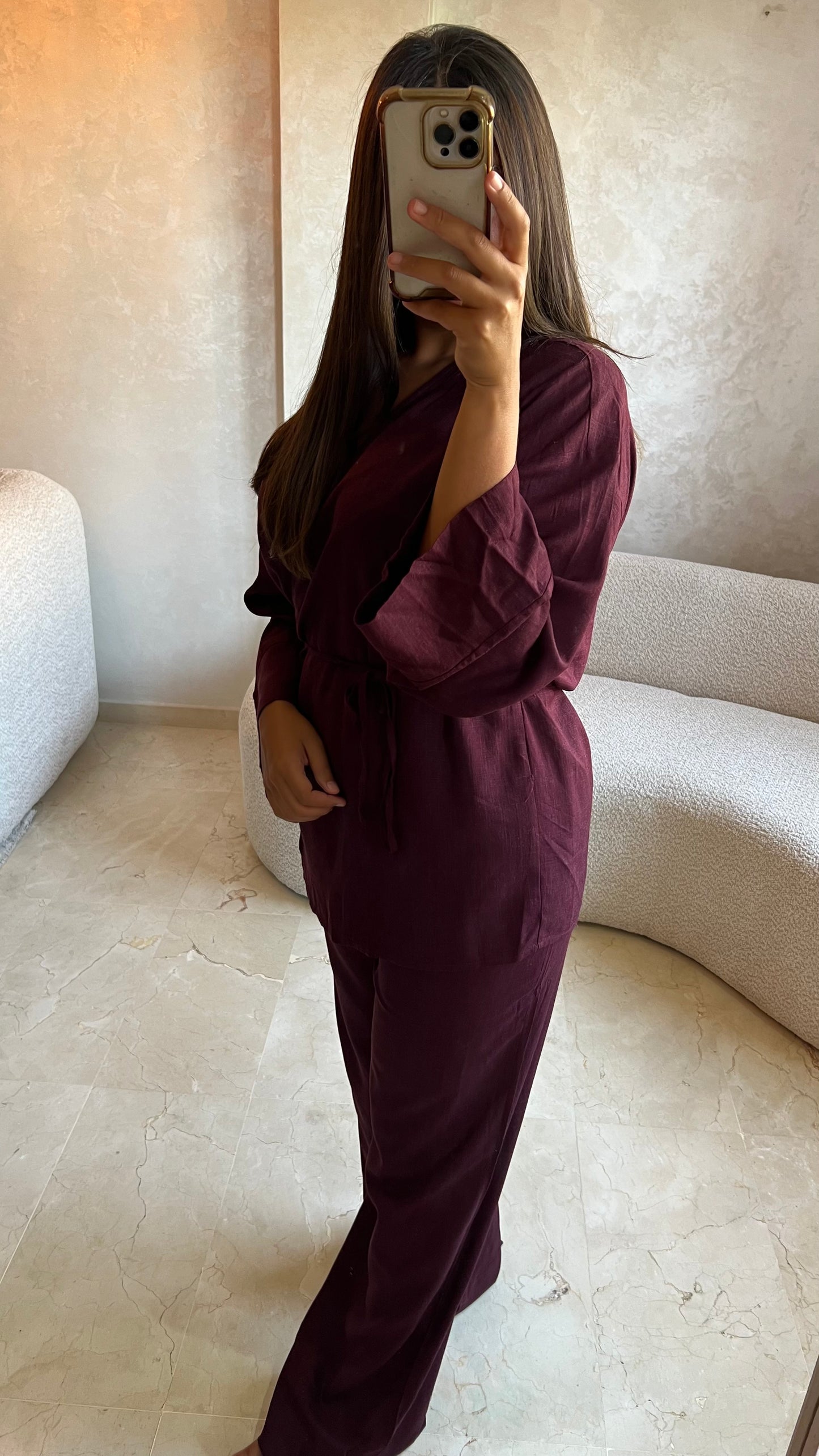 Ensemble en lin bordeaux