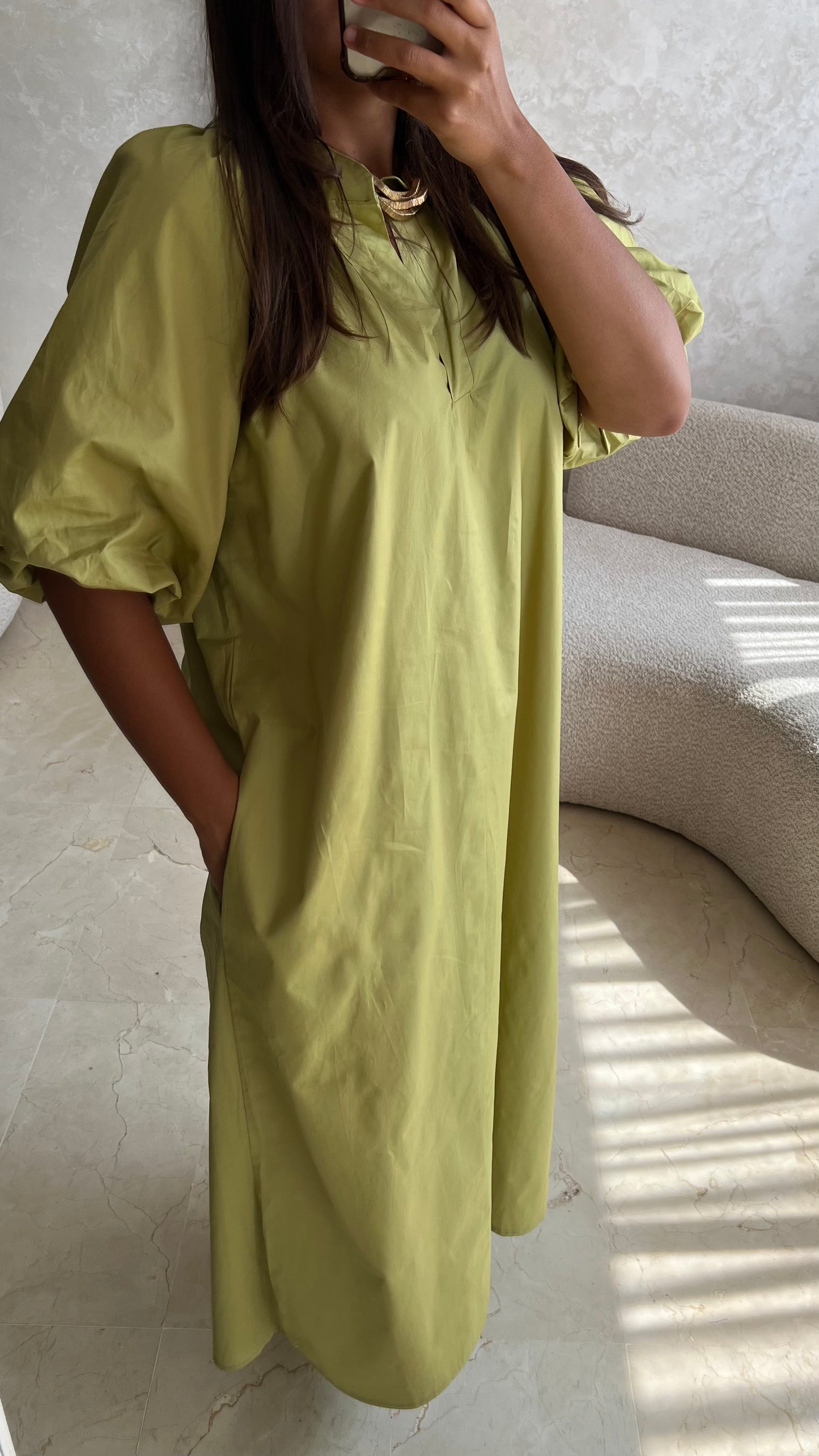 Robe popeline verte anis