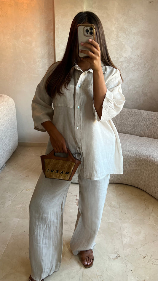 Ensemble beige 100% lin