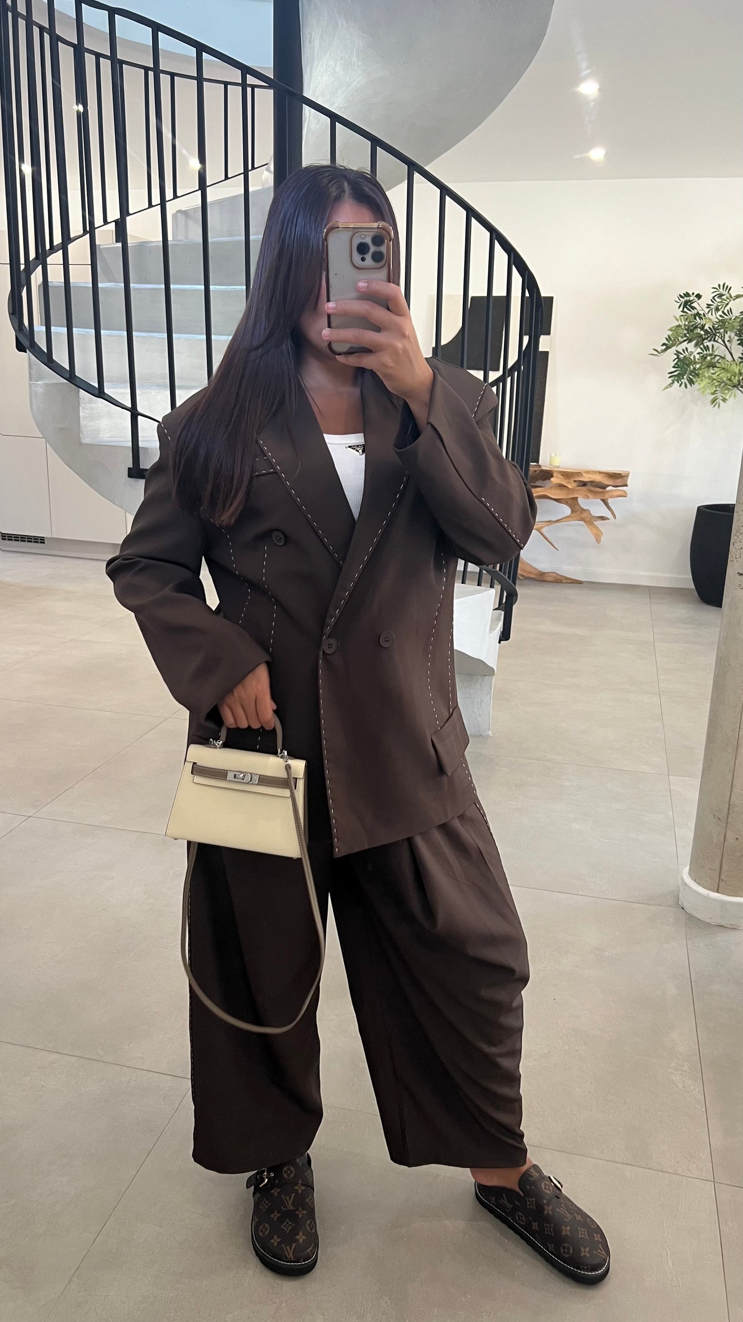 Blazer à surpiqure choco