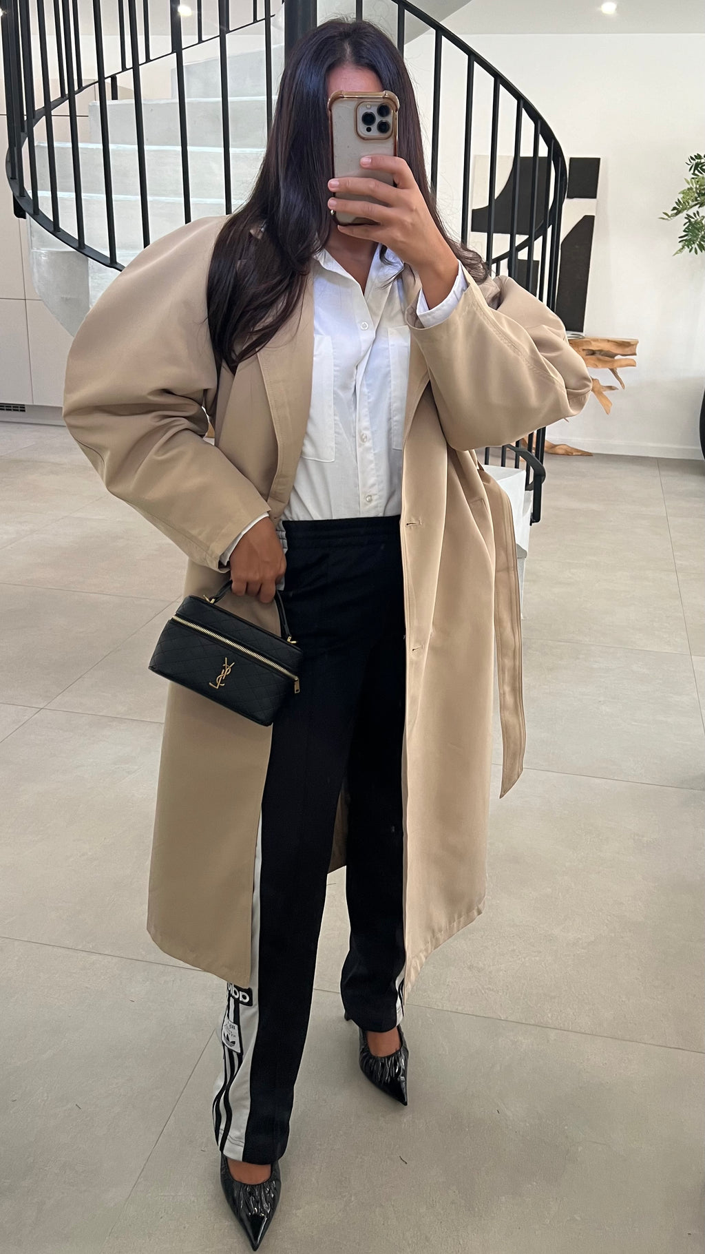 Trench long beige manches ballon