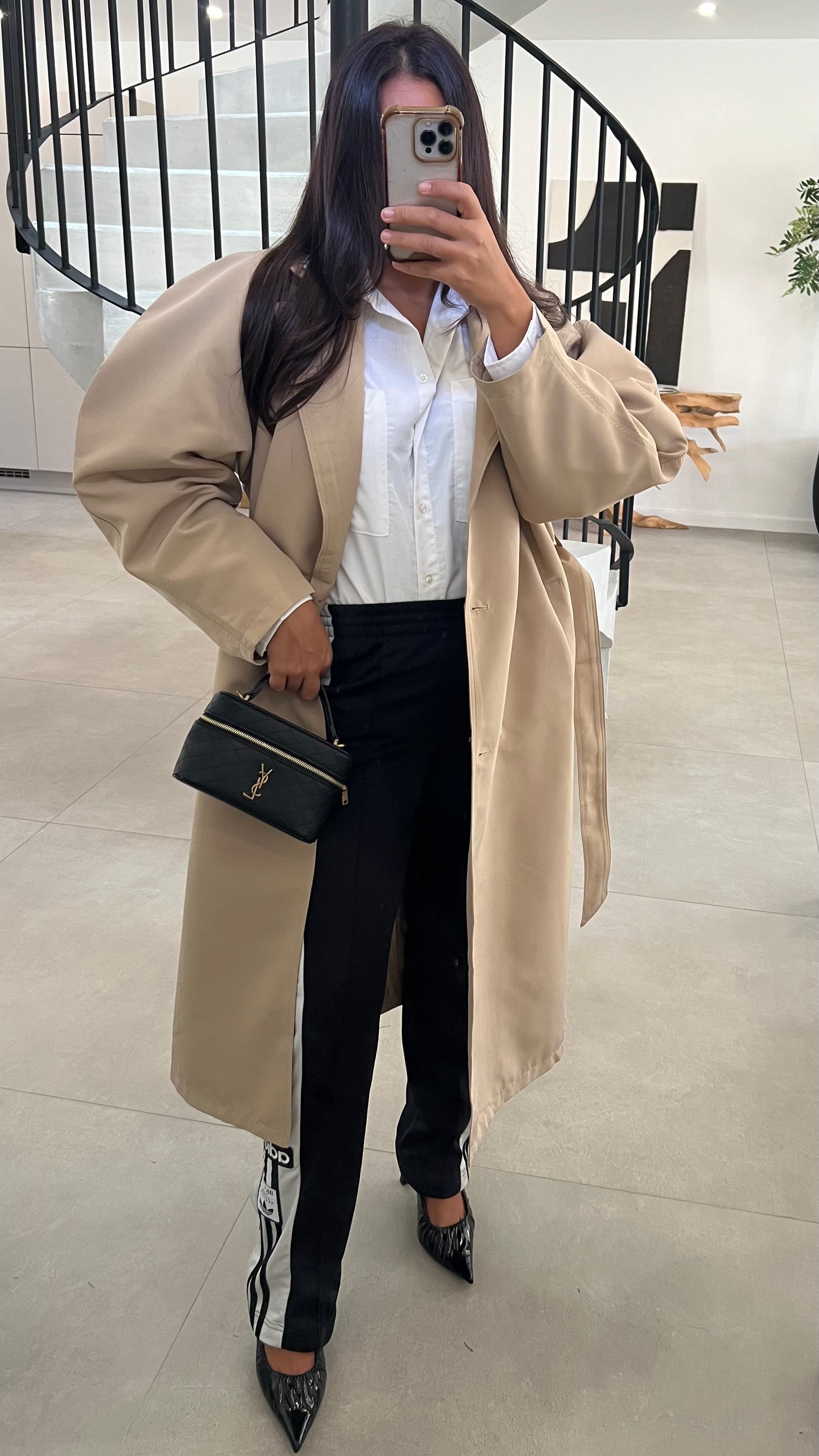 Trench long beige manches ballon