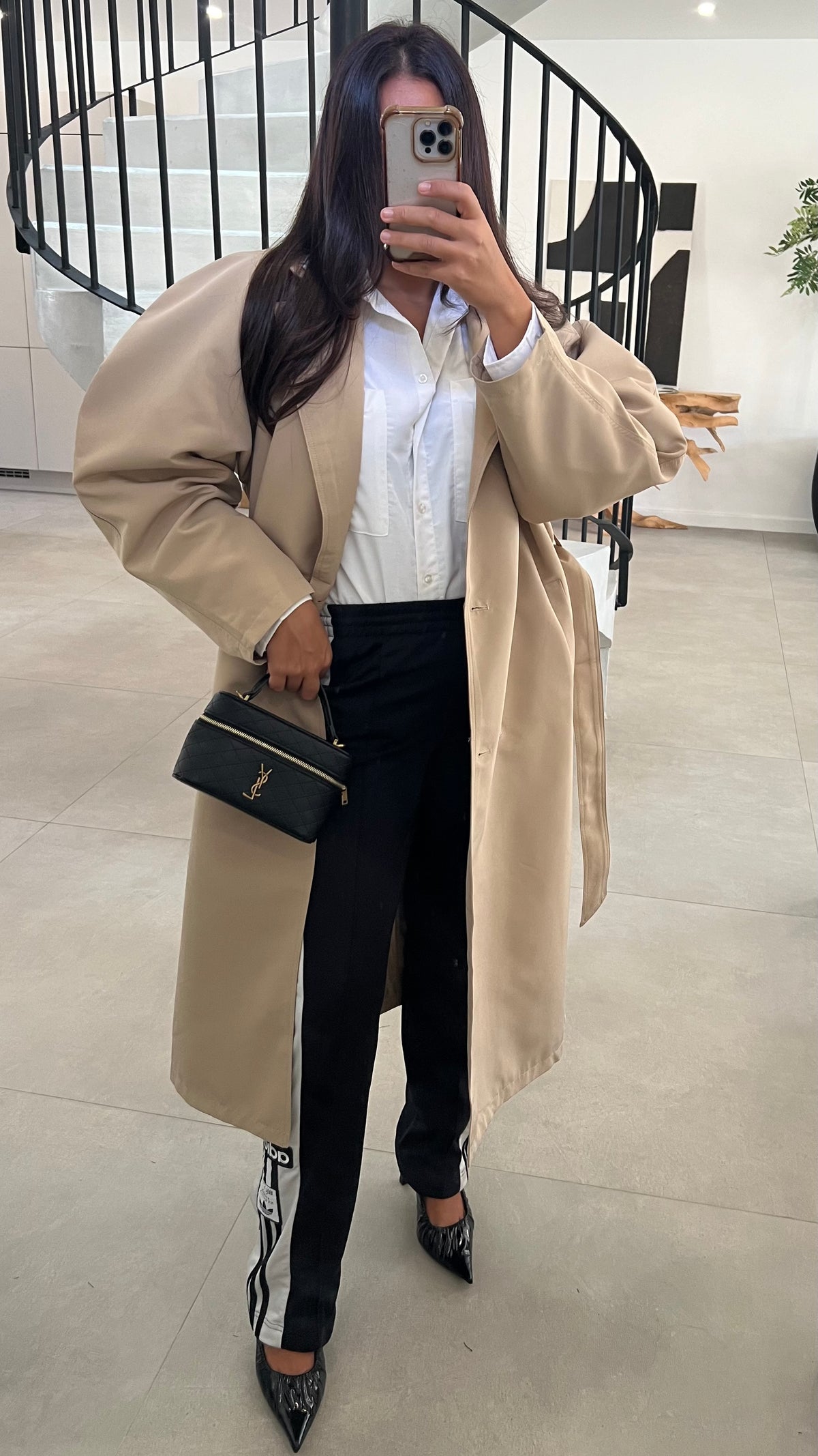Trench long beige manches ballon