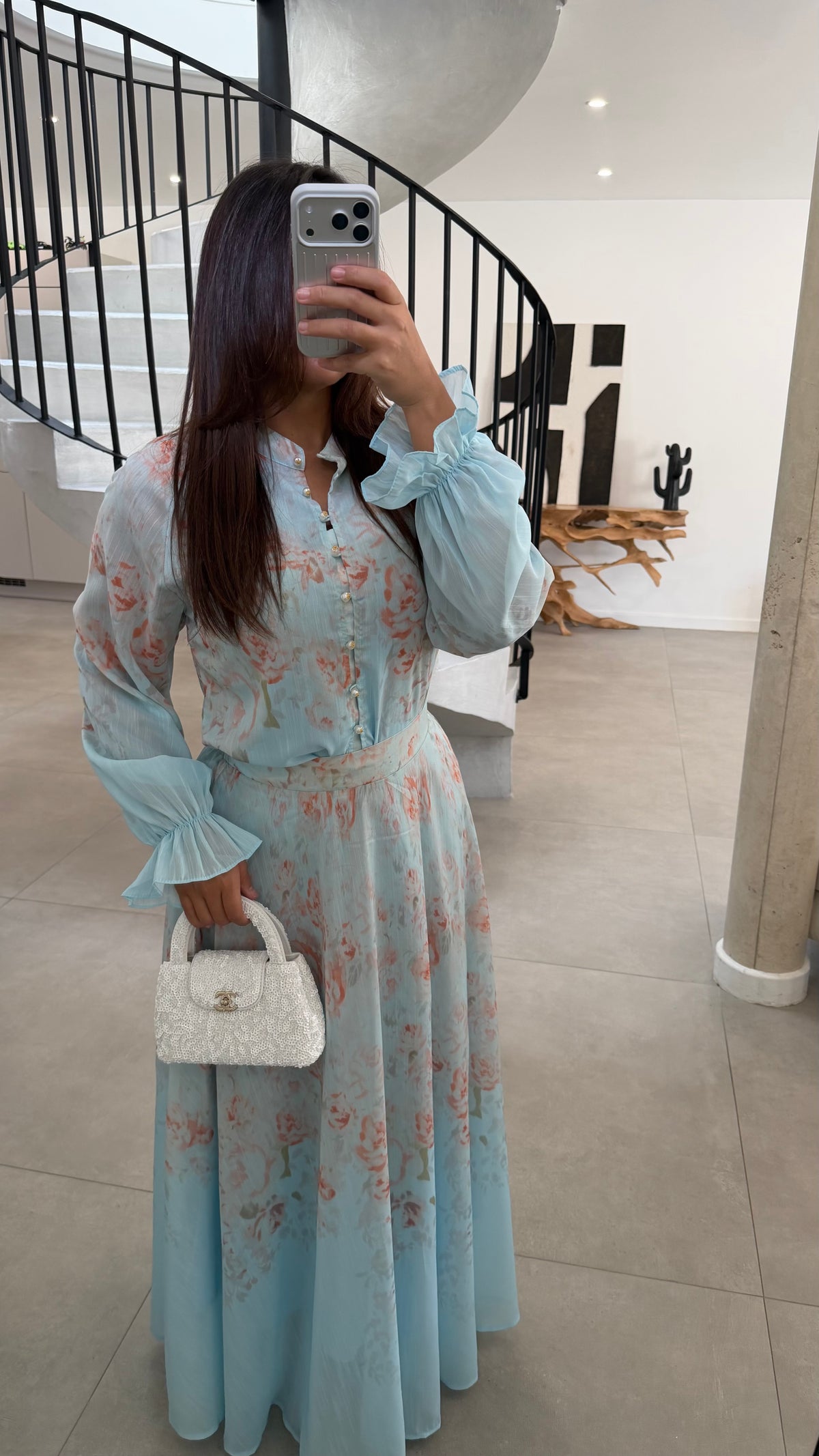 Ensemble jupe à fleurs bleu