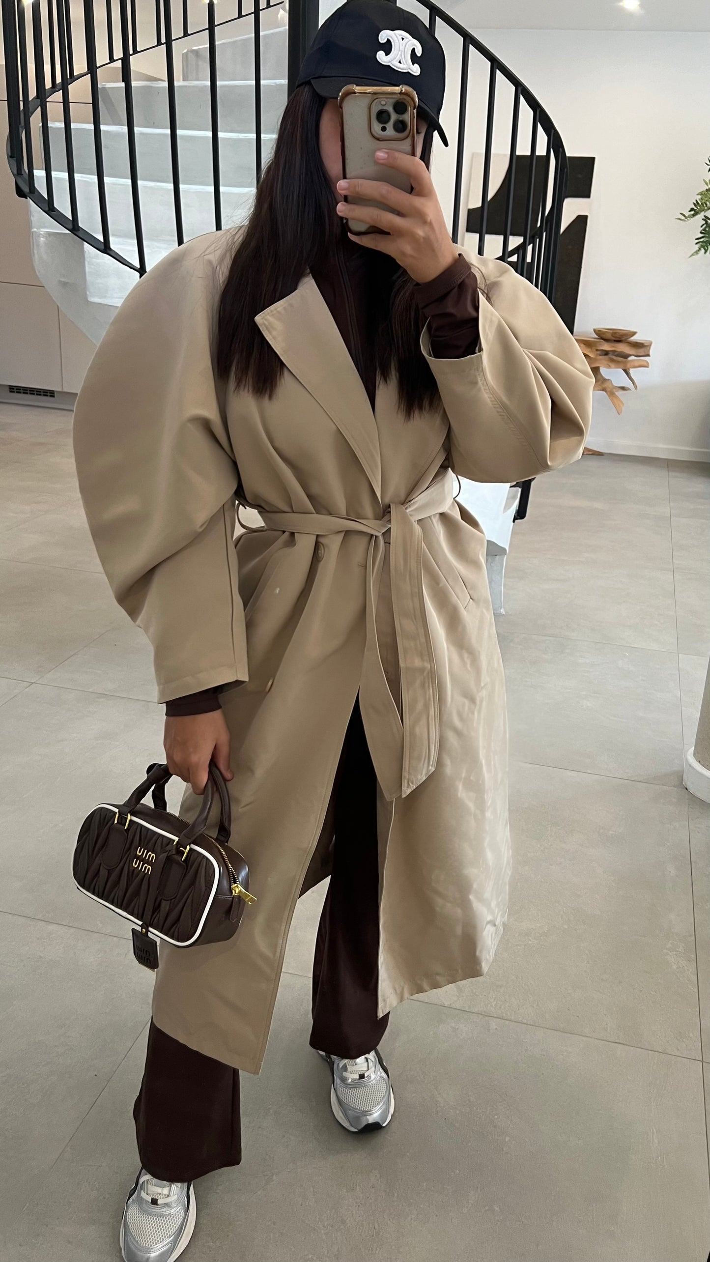 Trench long beige manches ballon