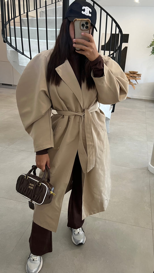 Trench long beige manches ballon