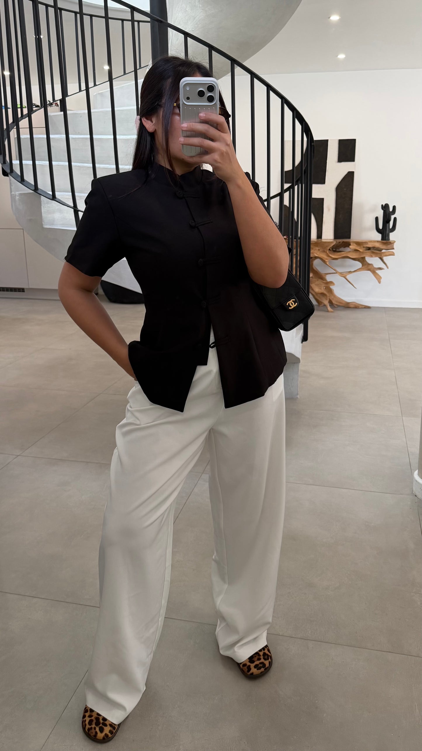 Blazer cintré à col mao noir