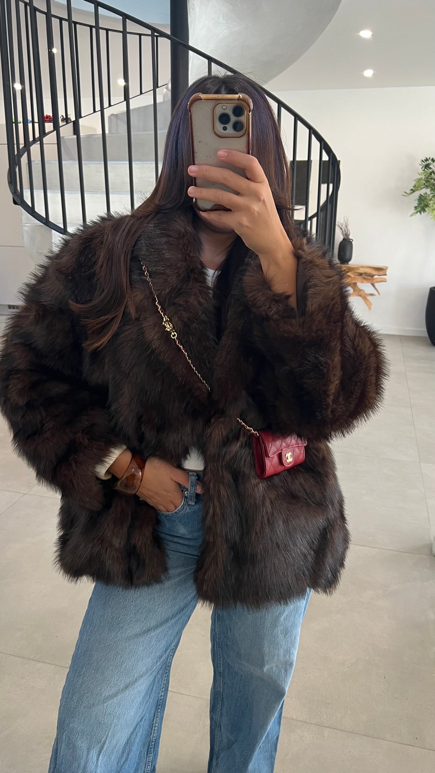 Fourrure mi longue choco