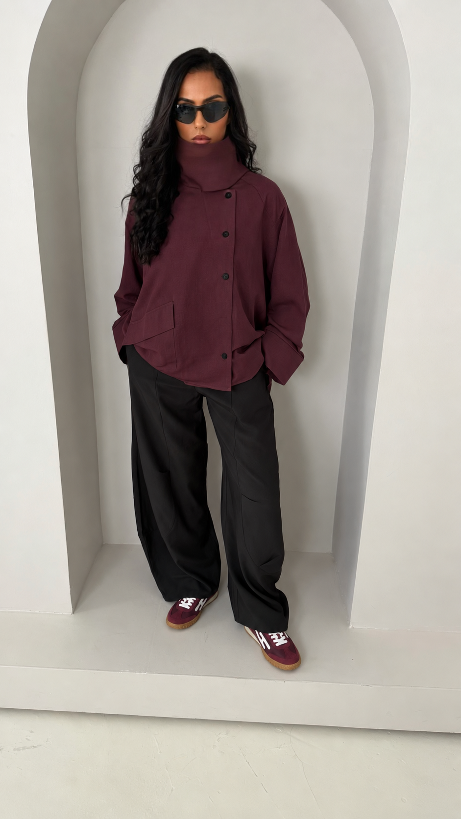 Veste col montant oversize bordeaux