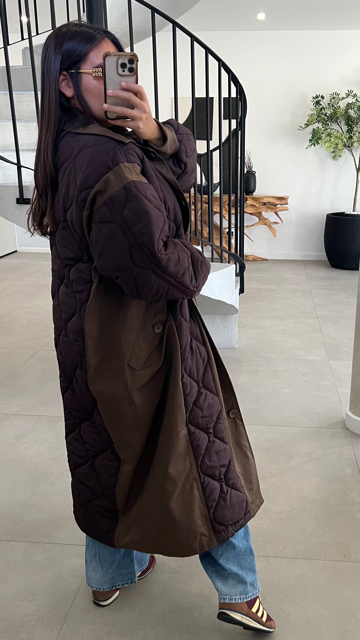 Manteau long matelassé choco