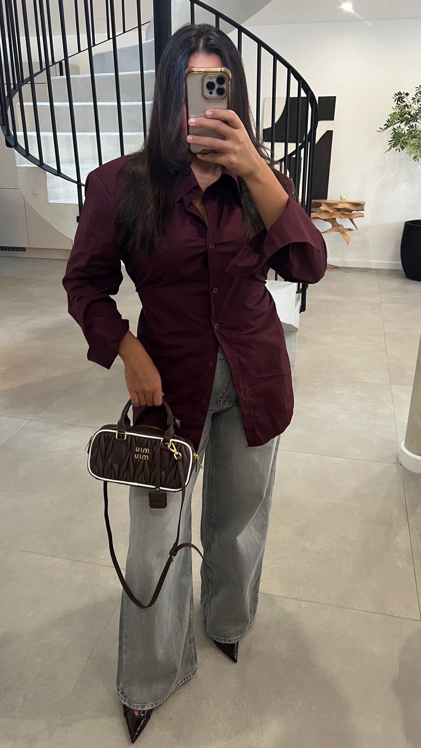 Chemise cintré à épaulette bordeaux