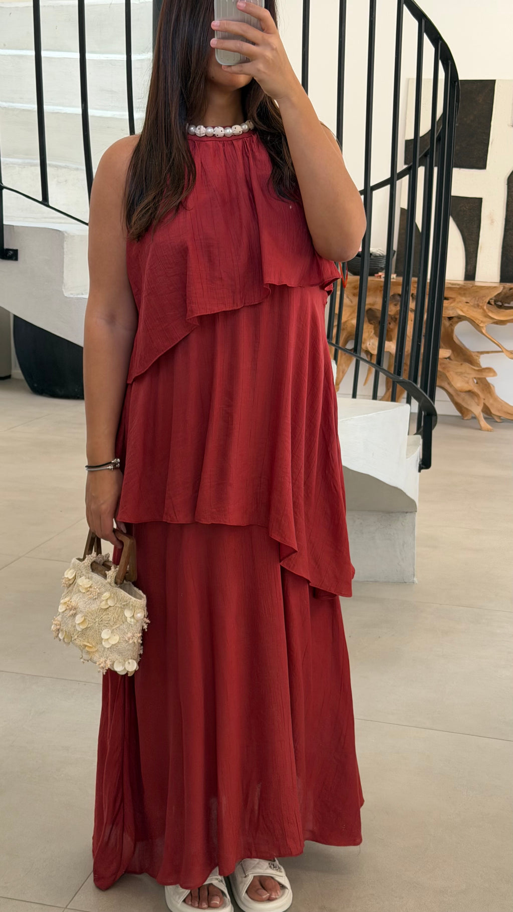 Robe longue à volants rouille