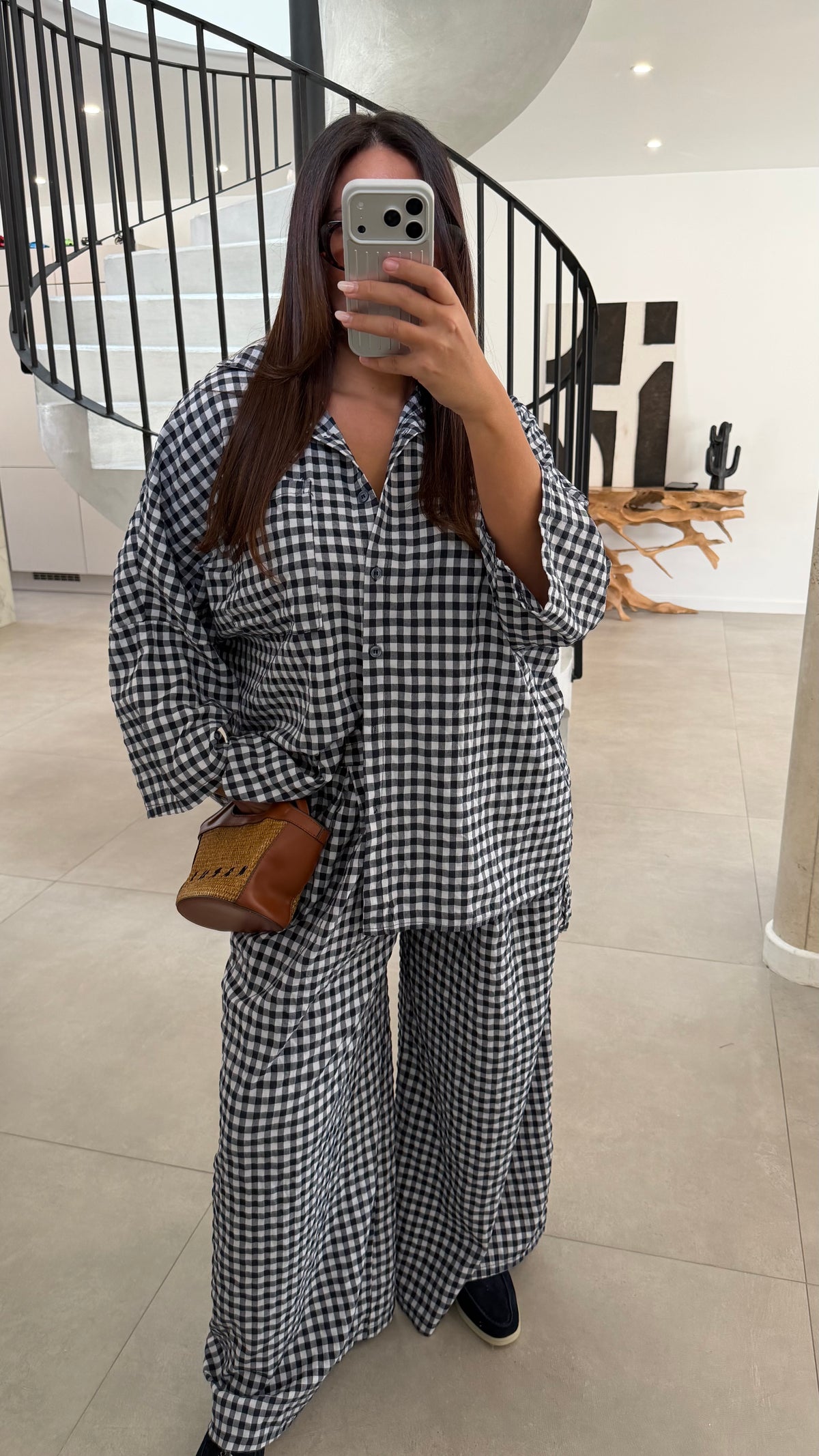 Ensemble à carreaux bleu marine