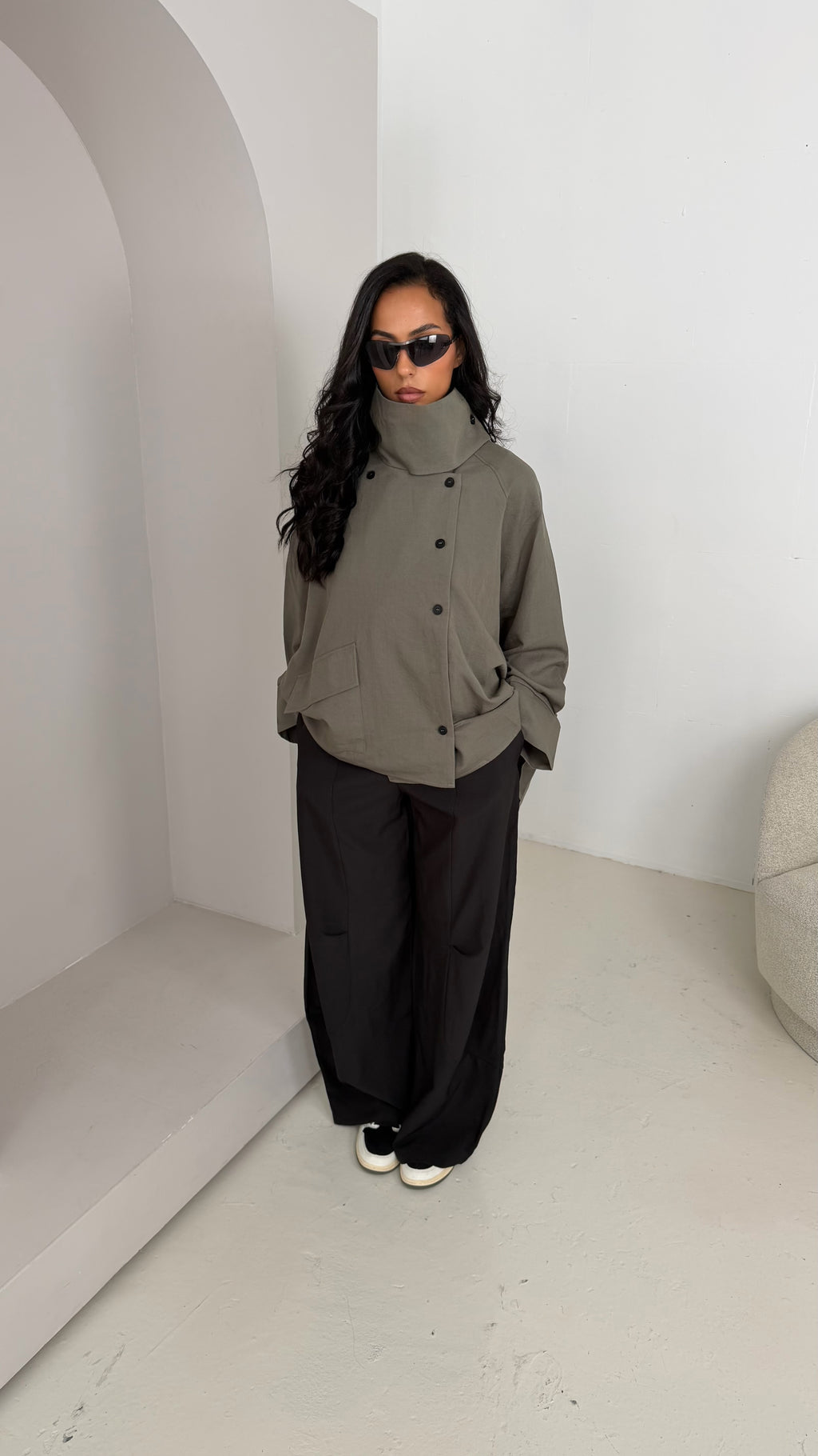 Veste col montant oversize kaki