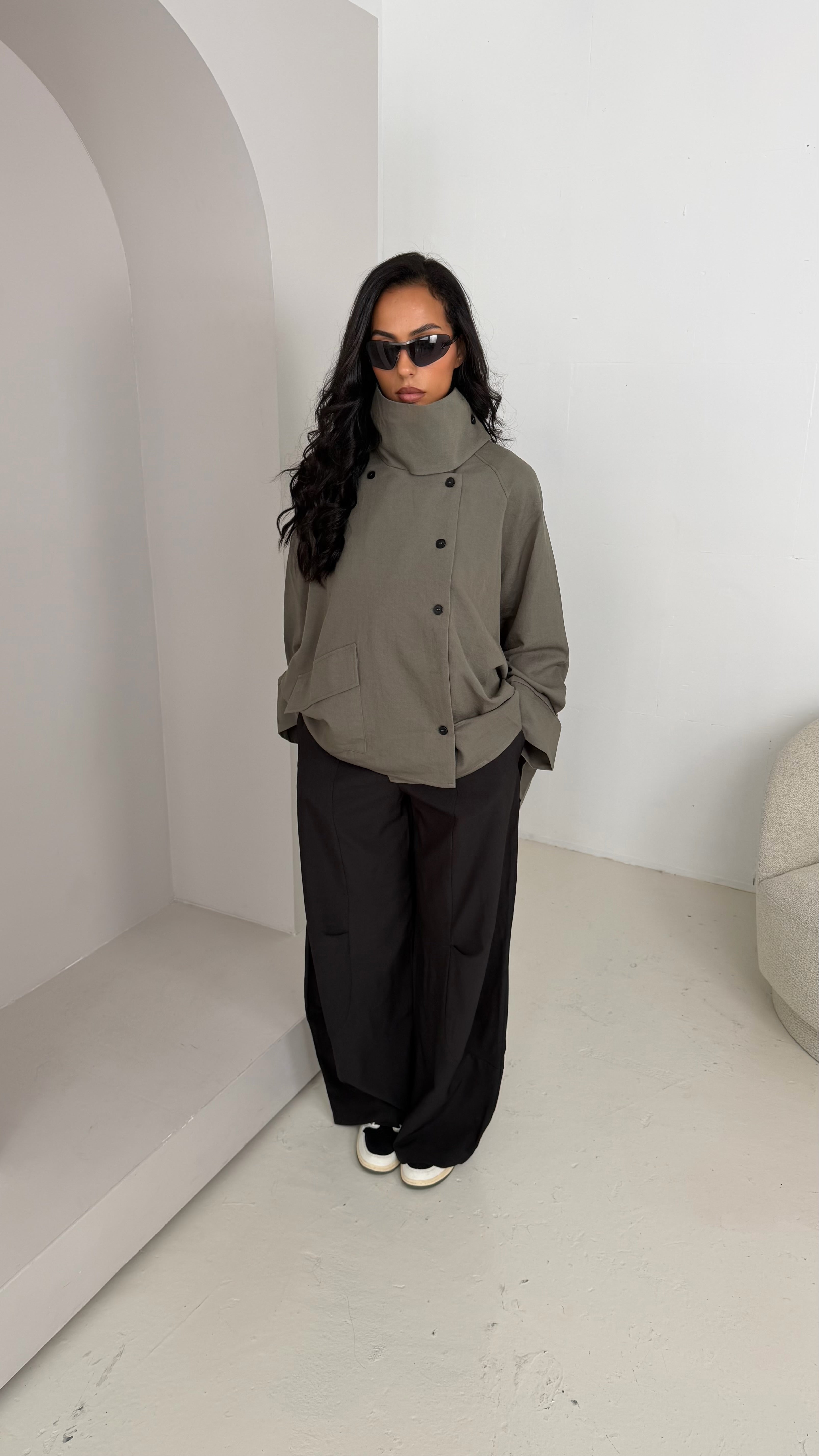 Veste col montant oversize kaki