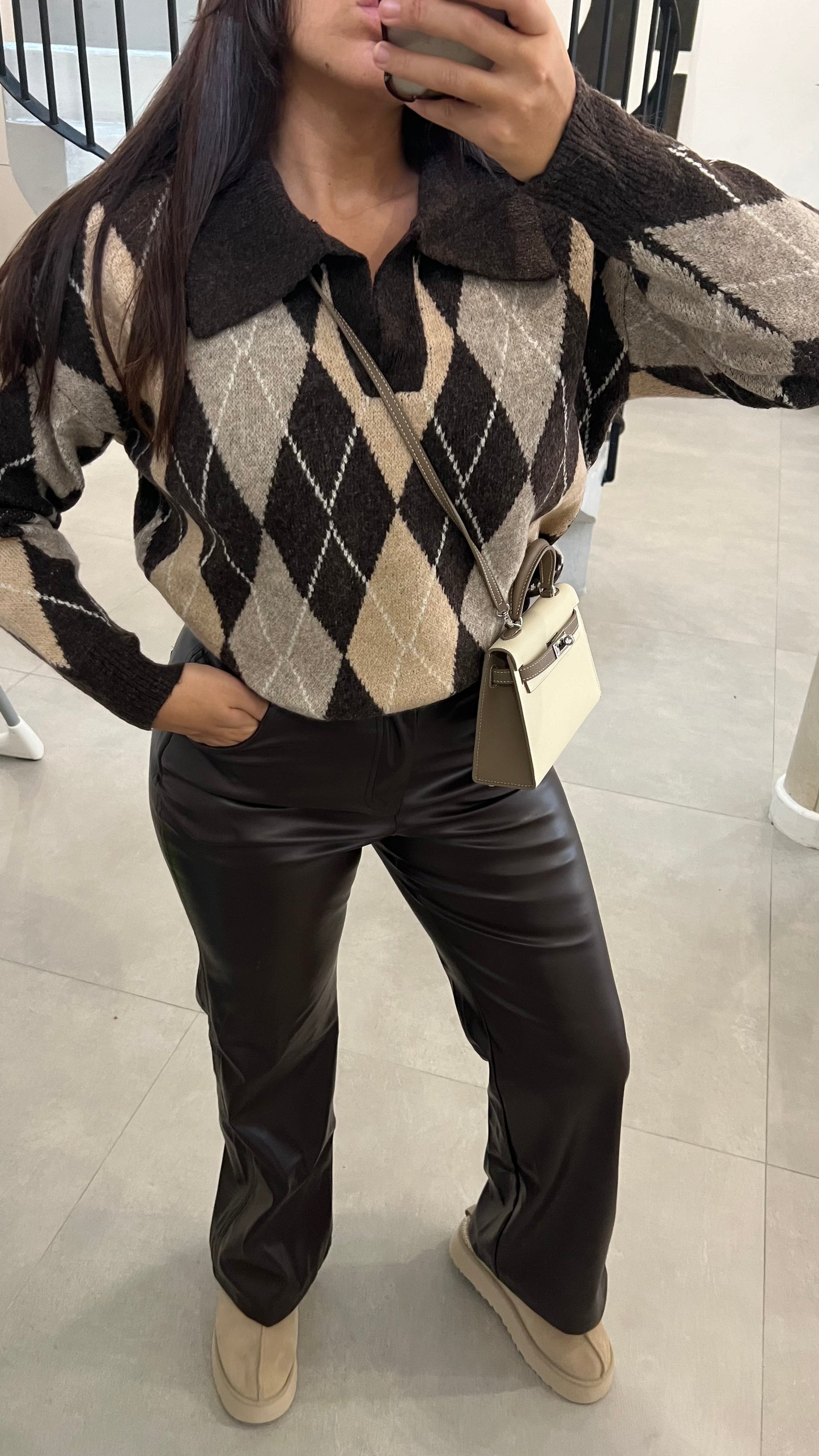 Pantalon similicuir choco