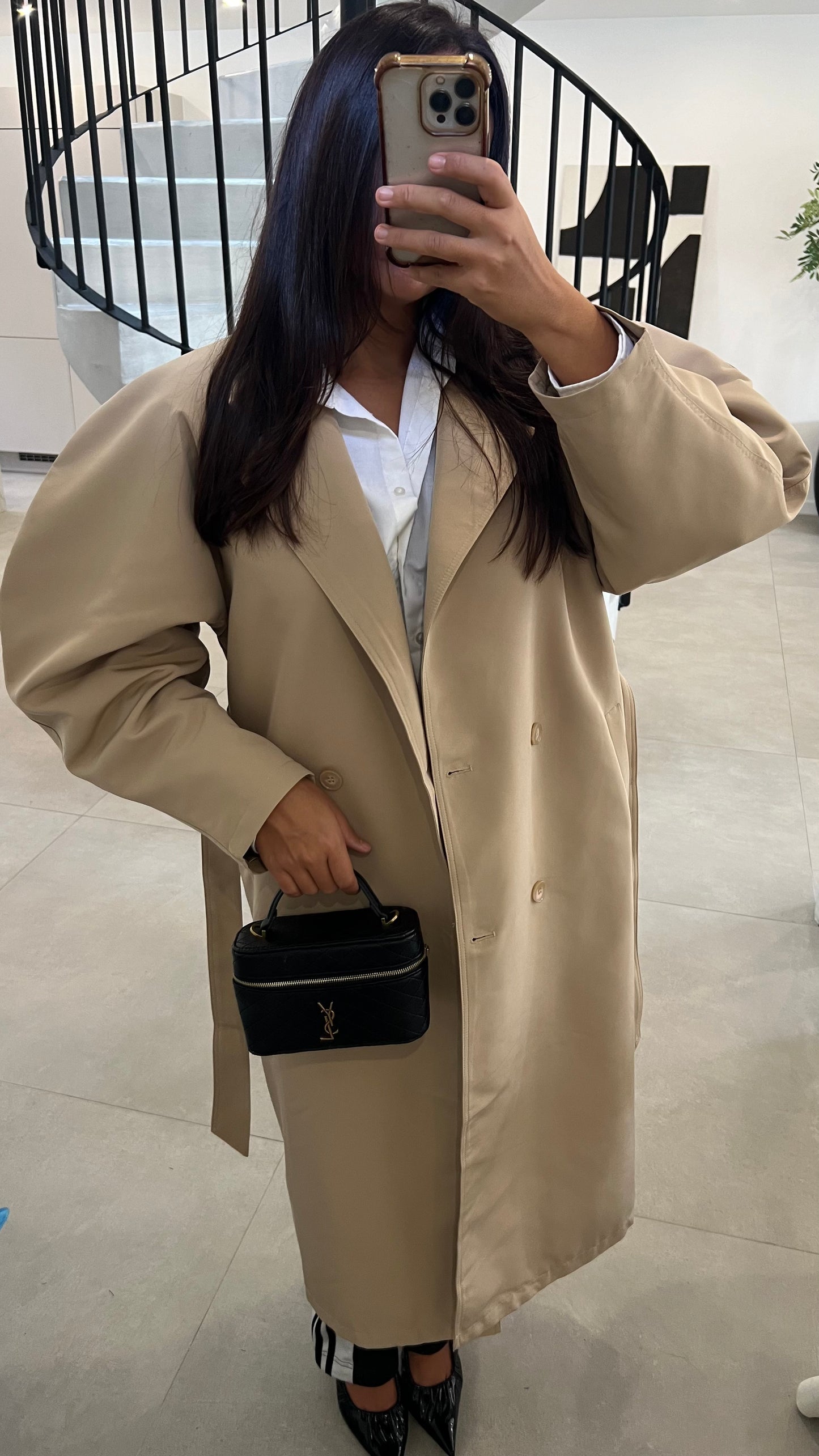 Trench long beige manches ballon