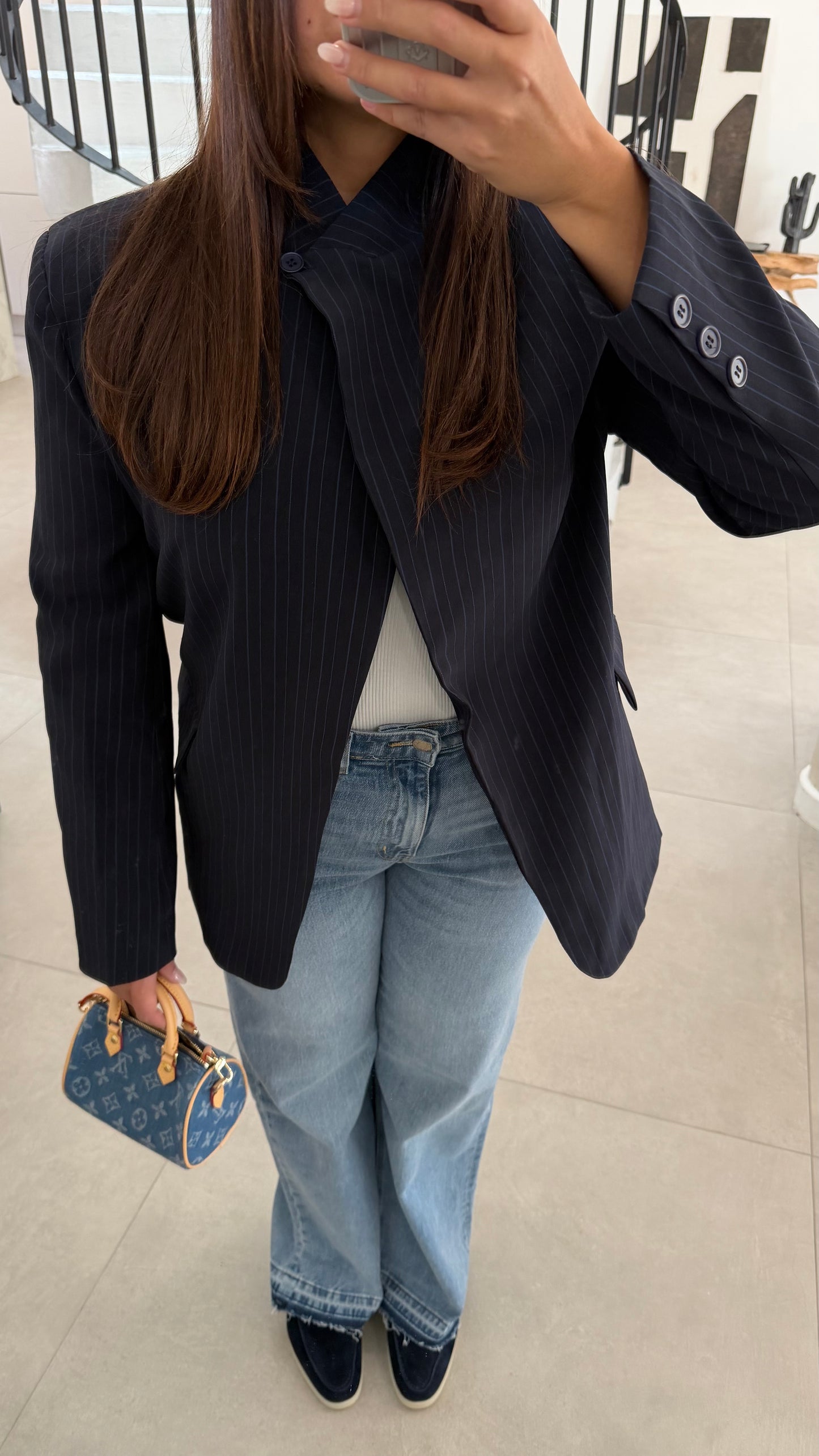 Blazer à rayures bleu marine