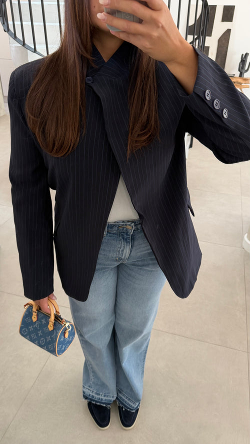 Blazer à rayures bleu marine