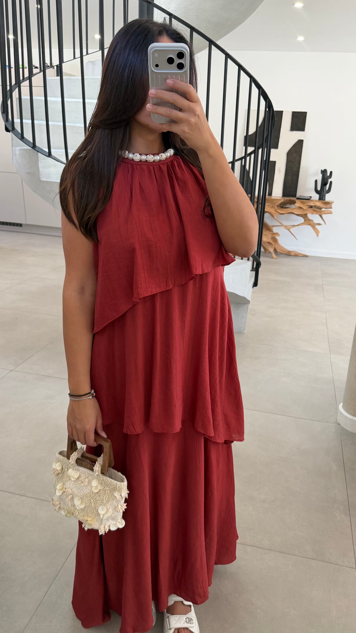 Robe longue à volants rouille