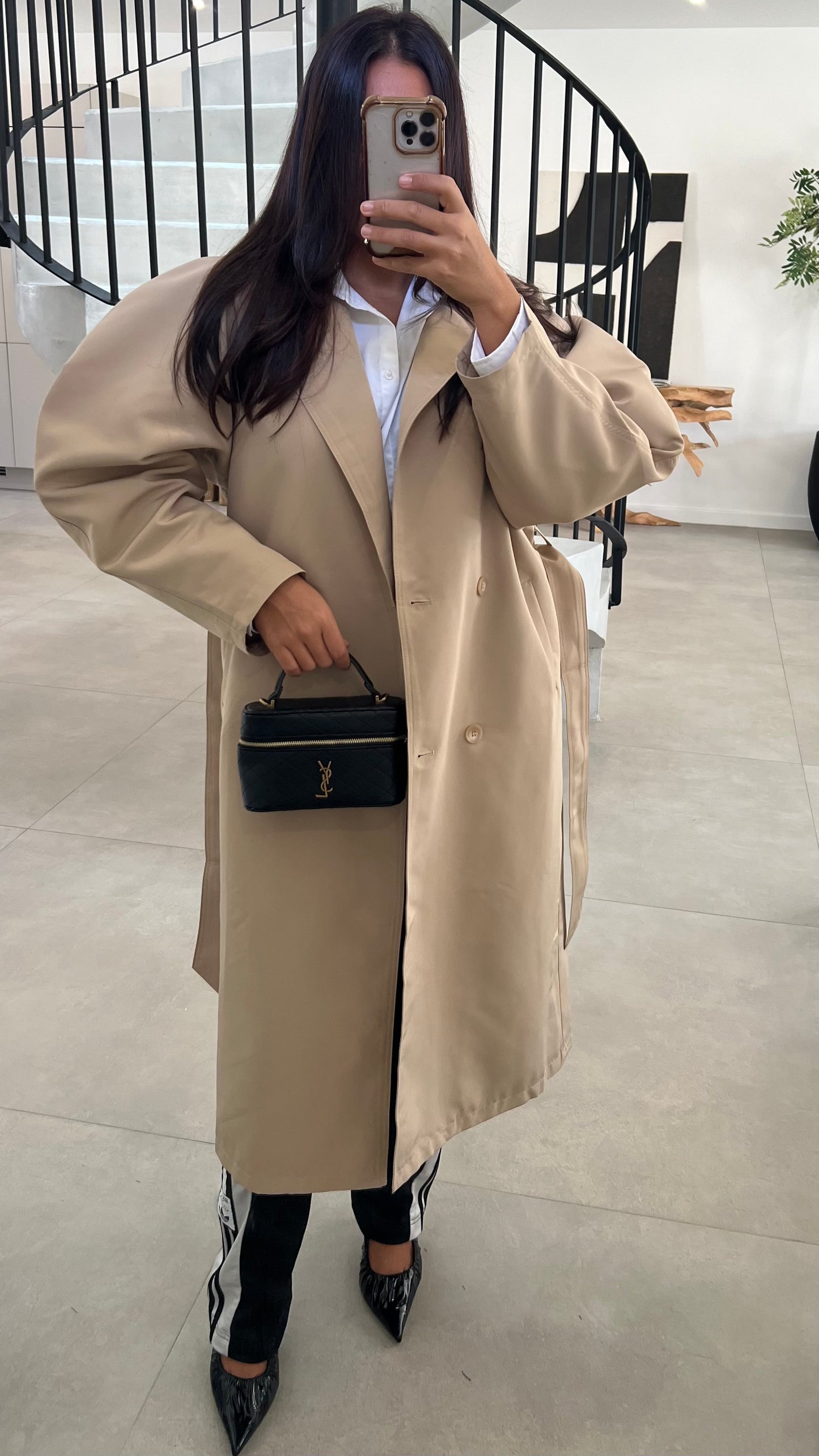Trench long beige manches ballon