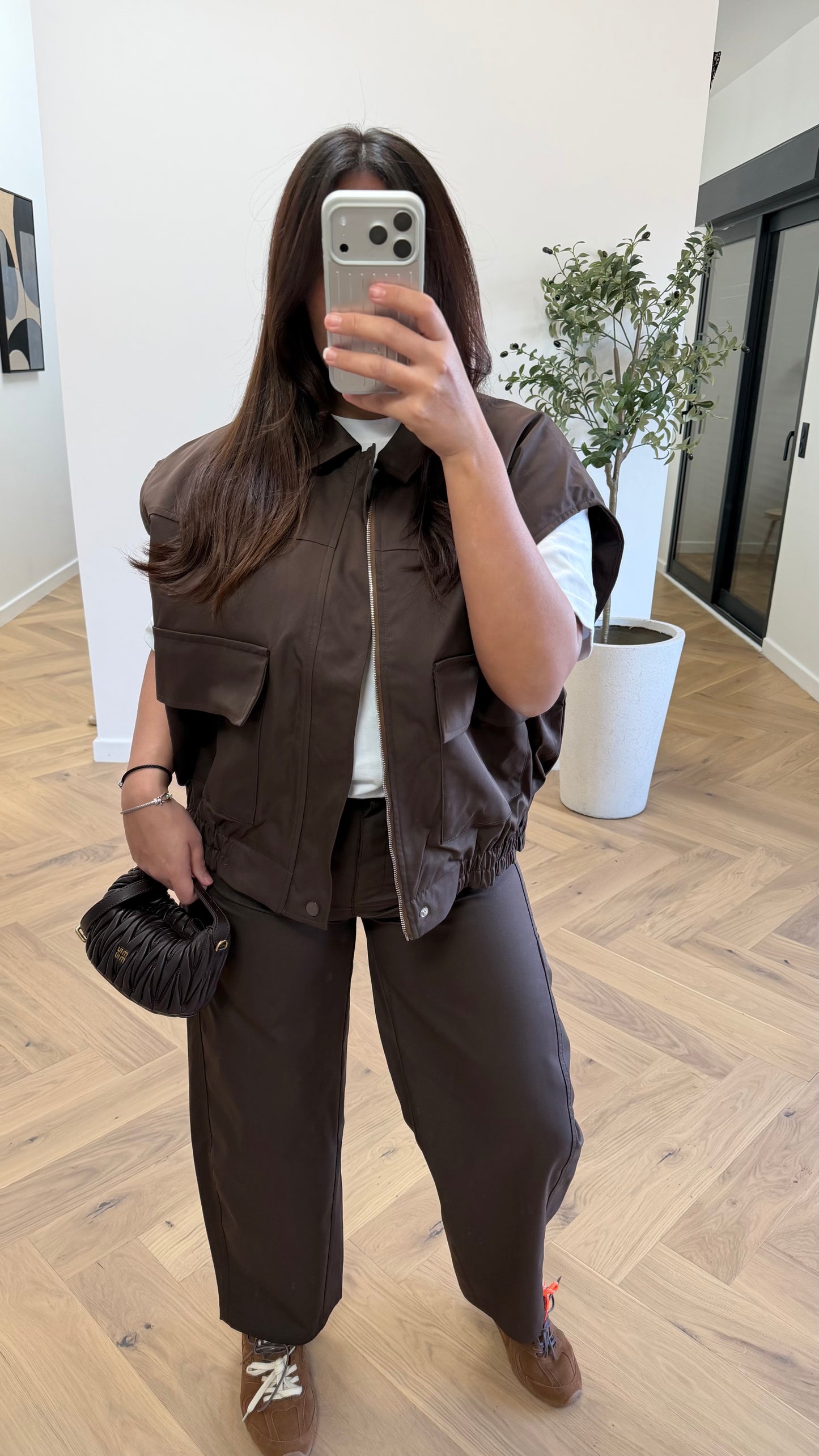 Ensemble veste sans manche choco