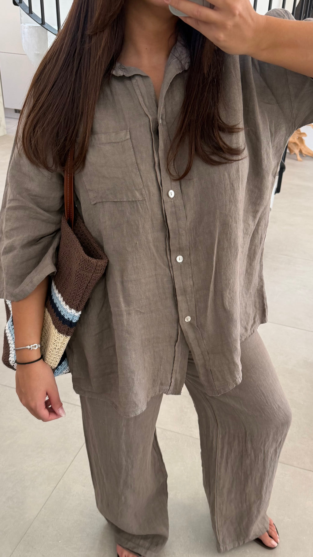 Ensemble taupe en lin