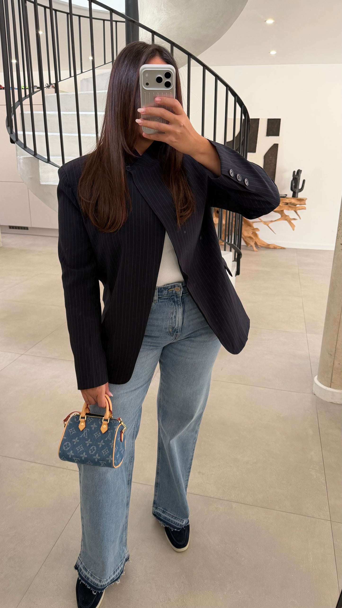 Blazer à rayures bleu marine