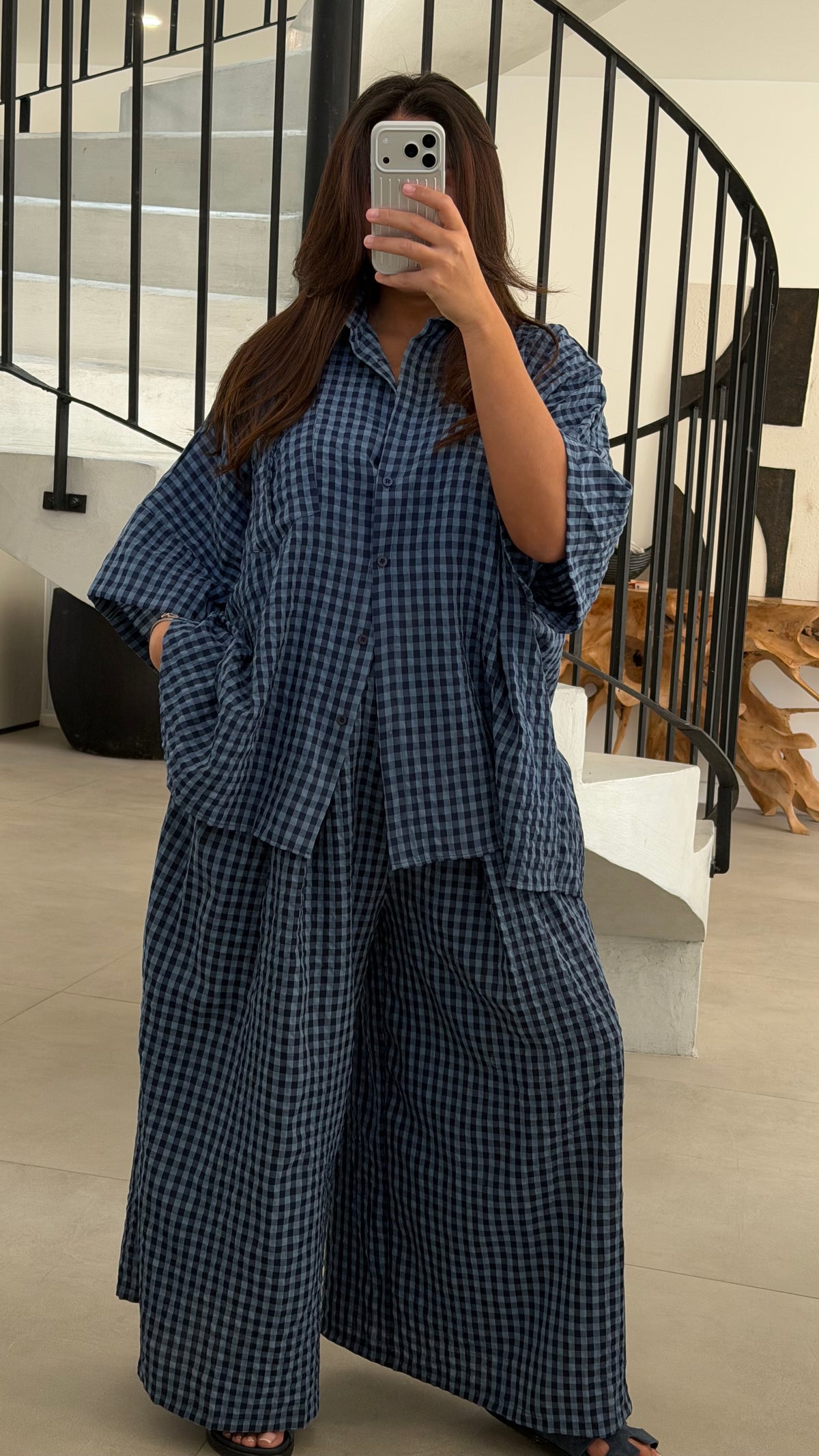 Ensemble à carreaux bleu