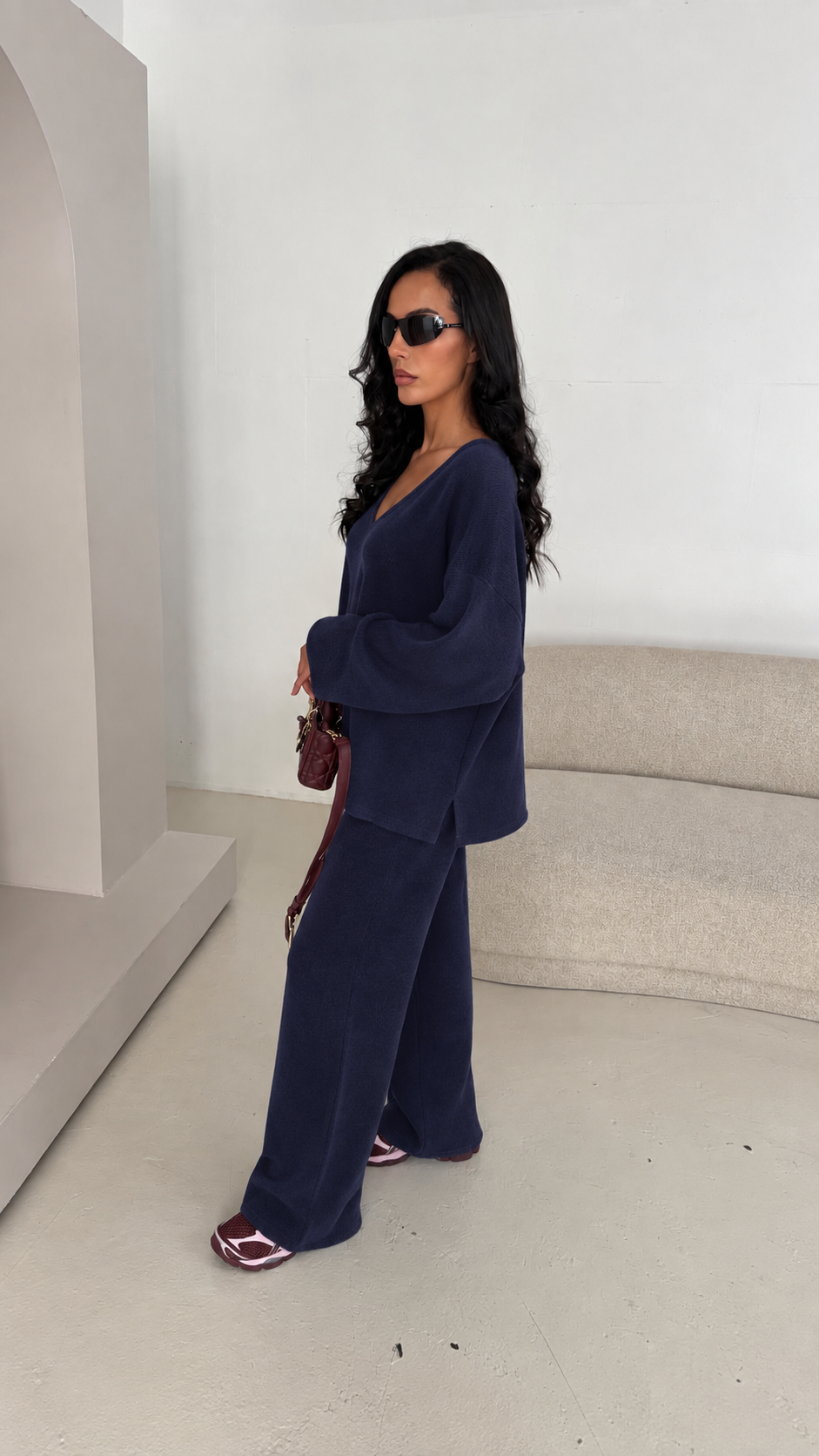 Ensemble en maille fine bleu marine