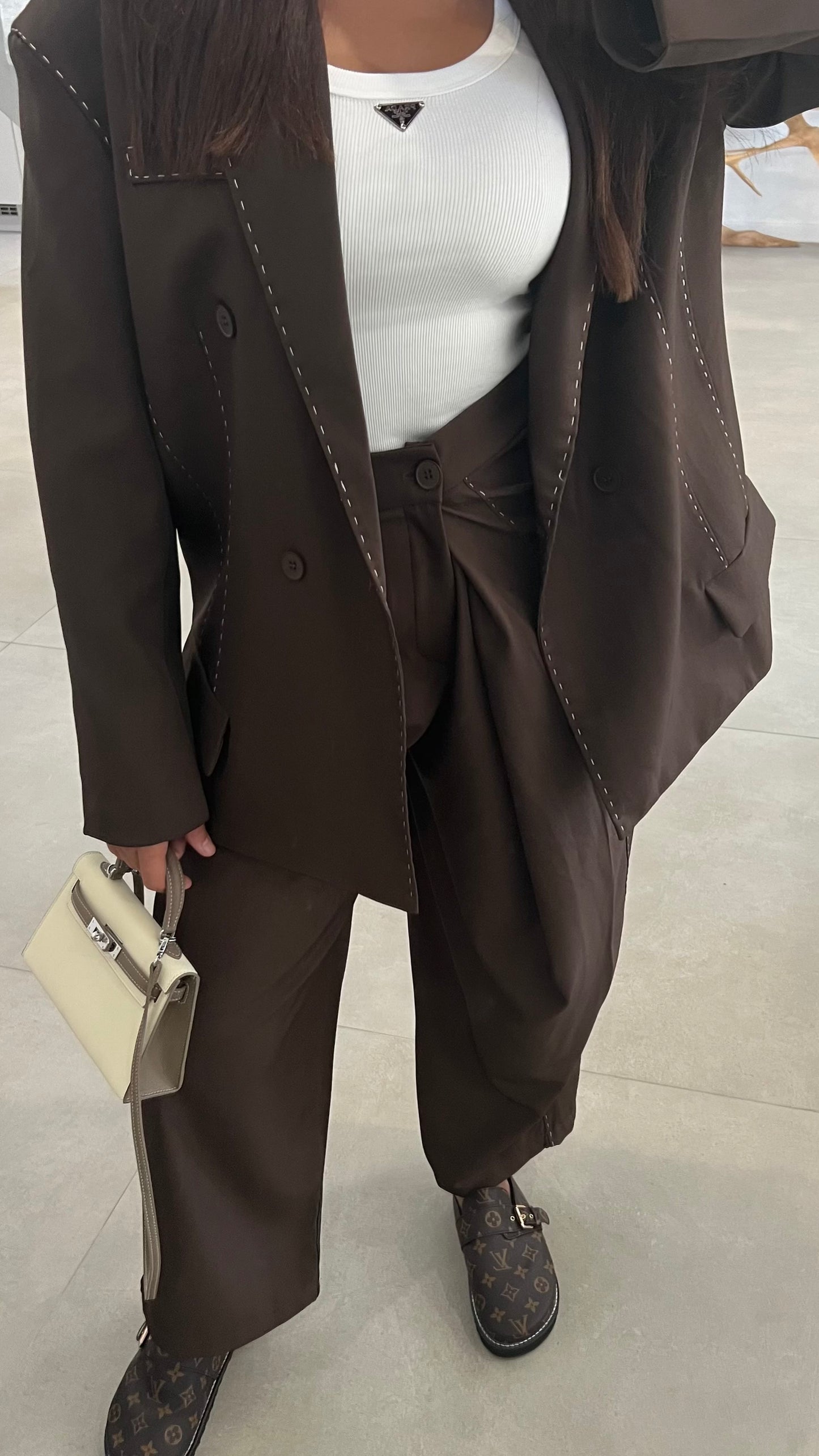 Pantalon à surpiqure choco